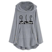 kawaii hoodies womens fleece cat embroidery warm hoodie tops button autumn winter long sleeve casual hoody pullover