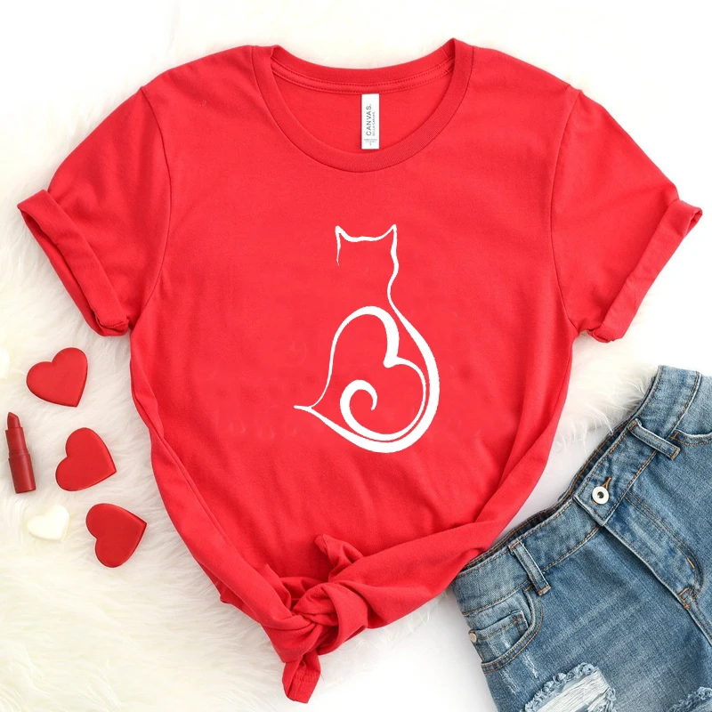 Футболка женская с принтом кошки милая Повседневная футболка графическим