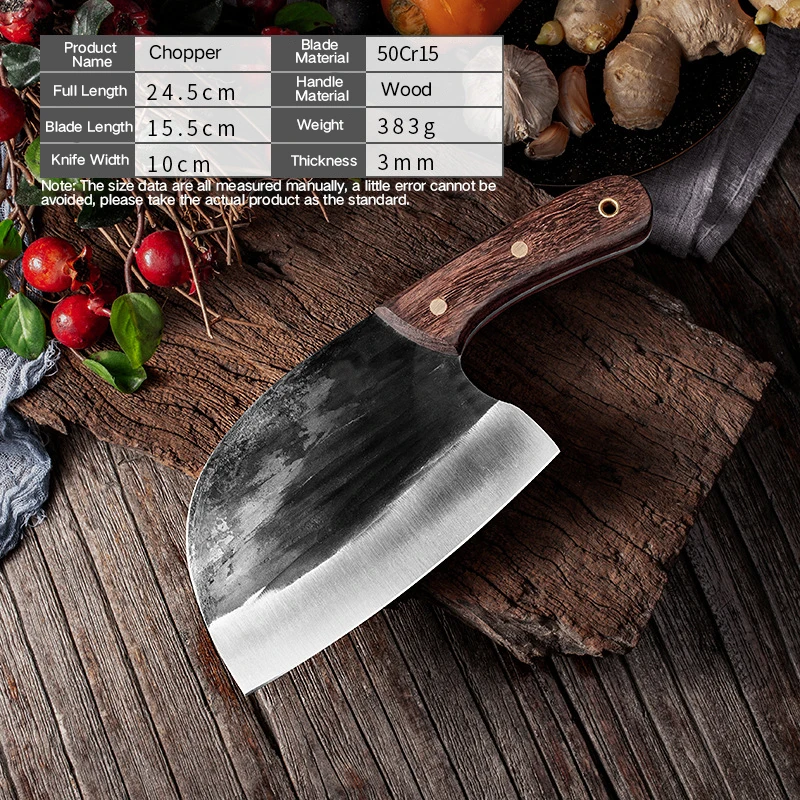 

Traditional Handmade Forged Kitchen Knife Hammer Sharp Chopper Stainless Steel Chef Cooking Knives Wooden Meat Slicer Butcher