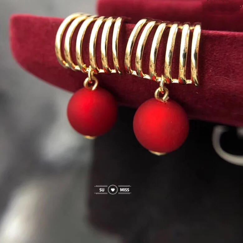 Unique Design New Year Red Simulated Pearl Dangle Earring For Women Charm Wedding Jewelry Party Drop | Украшения и аксессуары