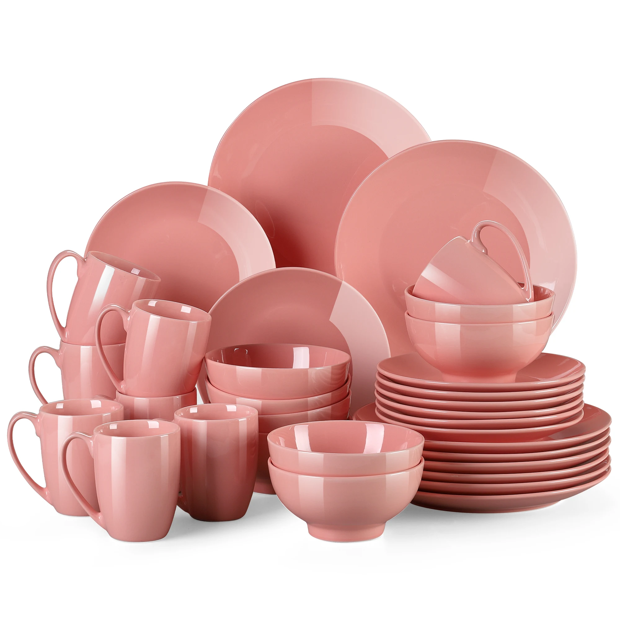

LOVECASA DS 16/32/48-Piece Pink Ceramic Porcelain Dinnerware Tableware Dinner Set with Dinner Plate,Dessert Plate,Bowl,Mug Set