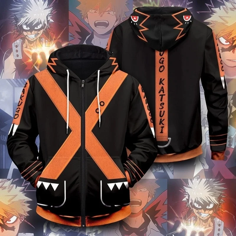 

New Anime My Hero Academia Bakugo Katsuki Cosplay Costume 3D Hoodies Sweatshirts Men Women Long sleeve pullover zipper Hoodie