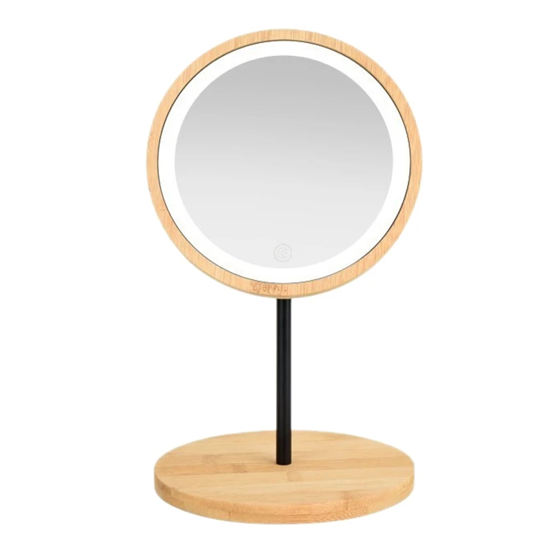 

Wooden Desktop LED Makeup Mirror USB Charging Adjustable Bright Diffused Light Press Screen Beauty Mirrors