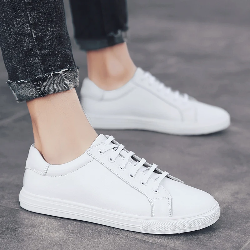

Men Shoes genuine leather oxfords New Brand Breathable Lace-up Outdoor High Quality flats men Footwear Sneakers white shoes