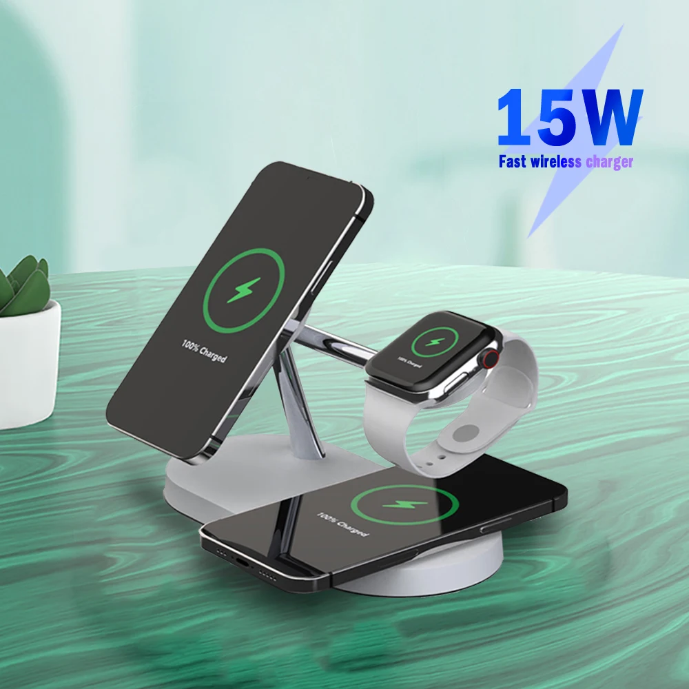 

Wireless Fast Charger Stand 3 in 1 Qi 15W For Apple iWatch 6 5 4 AirPods Pro iPhone 12 11 XS Huawei Mate40 P40 Xiaomi 10 11Pro