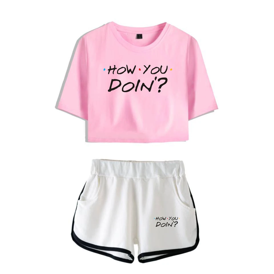 

Kpop Friends Two Piece Set Sexy T Shirt New Suit Shorts Crop Top Women Harajuku Outfits TV Show I'll Be There for You Summer
