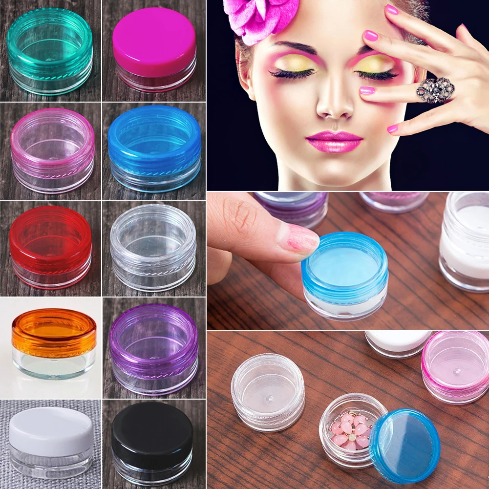 

50Pcs 3g 5g Plastic Pot Jars Sample Empty Cosmetic Container Cream Jar Pots with Lid for Creams Sample Make-up Storage 10 Colors