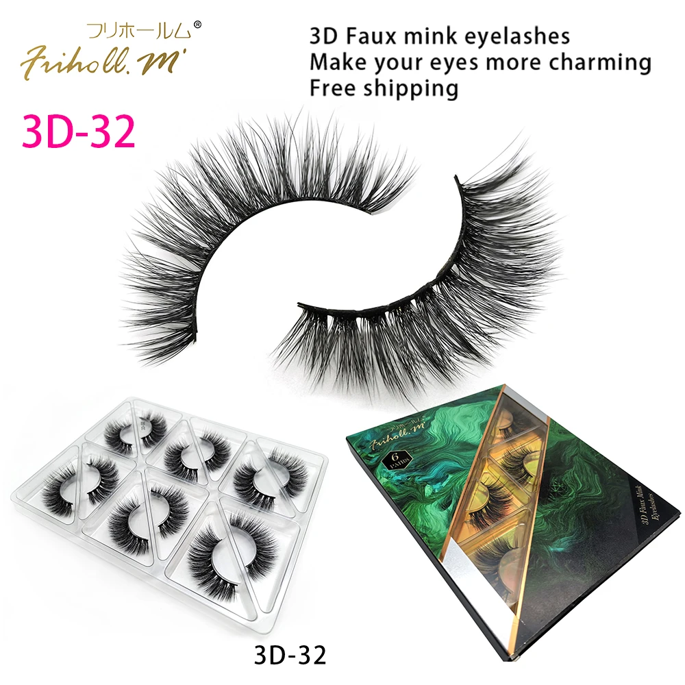 3D-32 Friholl. m шелковые ресницы, 6 пар, натуральные норковые 3d накладные ресницы для наращивания, личная этикетка, 3d синтетические шелковые ресницы - Цвет: 3D-32