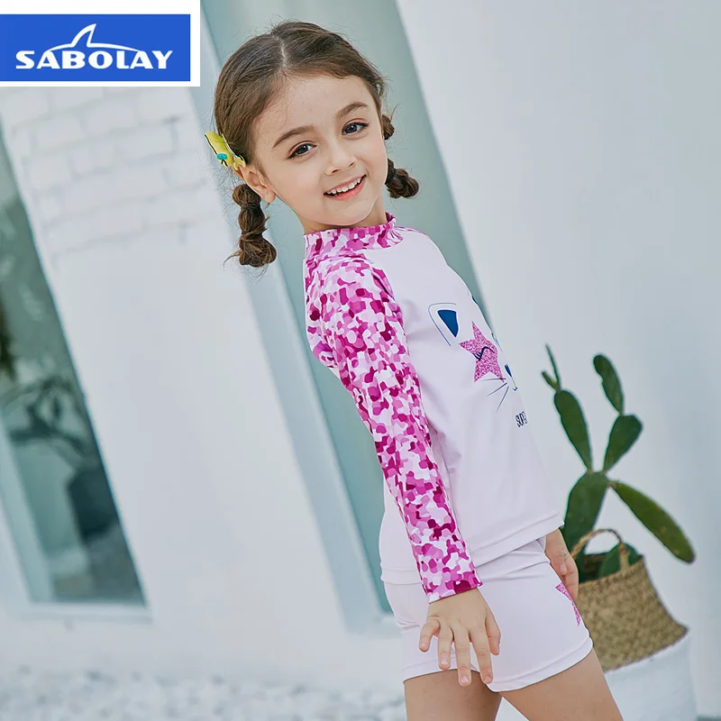 Купальный костюм для девочек Детский двойка с рисунком защитой от УФ