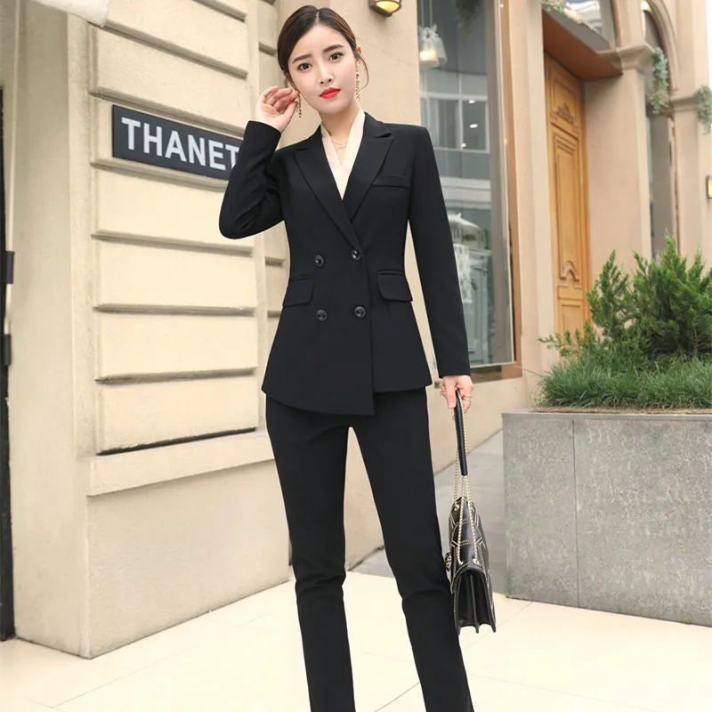 High quality women's suits white pants suit autumn and winter slim double-breasted jacket blazer Female office wear