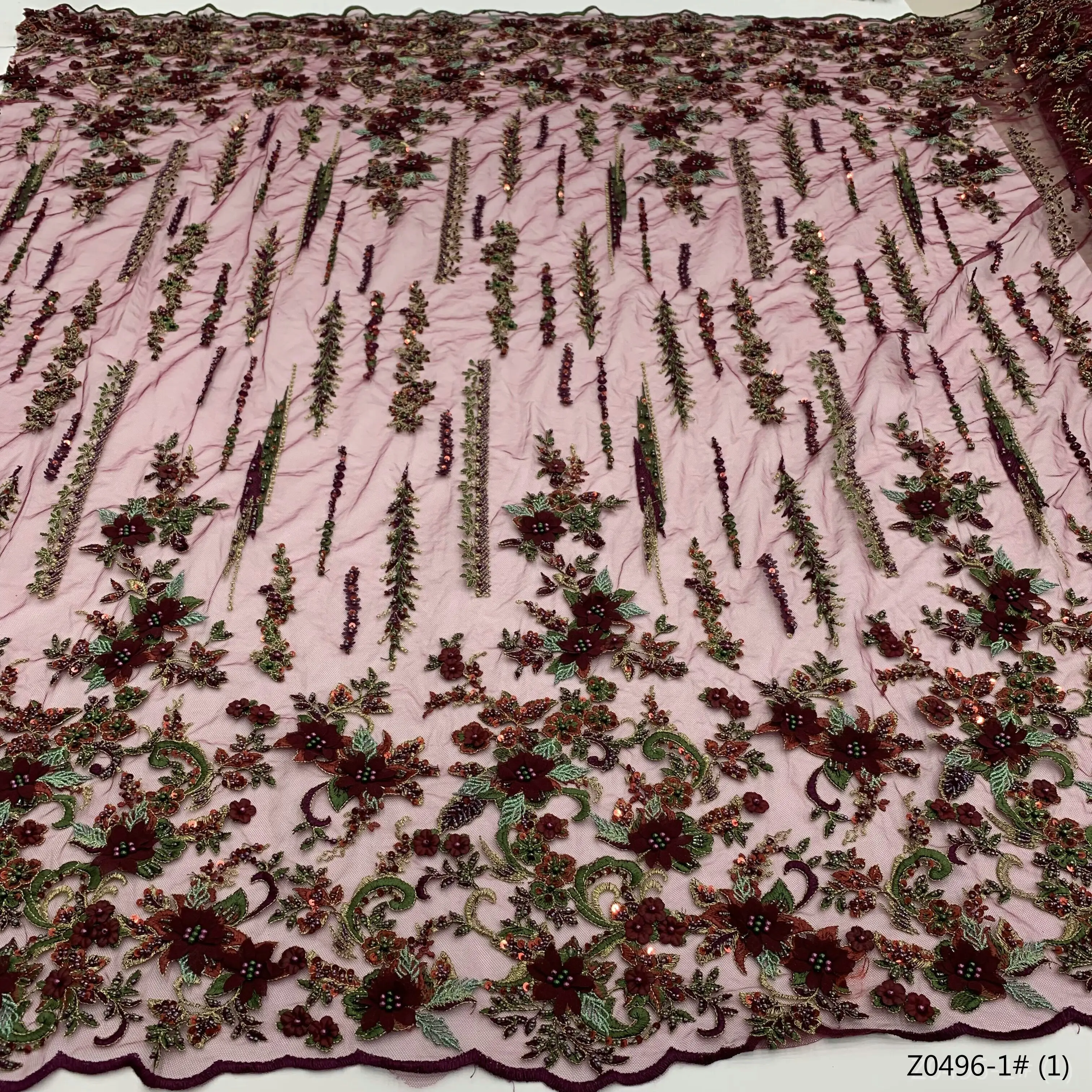 

High quality tulle laces 3D flower beaded embroidered gauze fabrics wedding gowns sewing French laces elegant Africa tulle laces