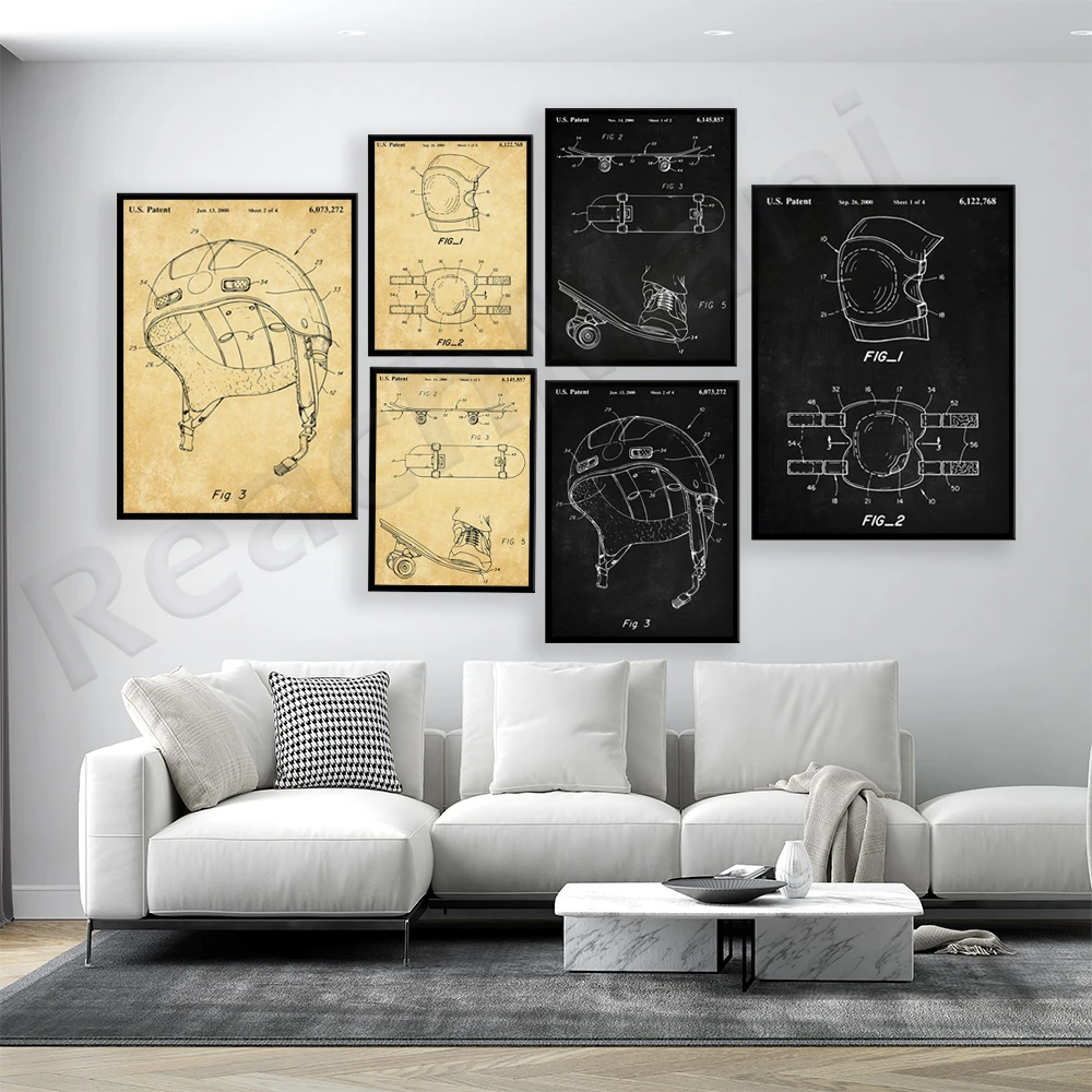 Скейтборд с патентованными принтами настенное искусство для скейтборда чертежи