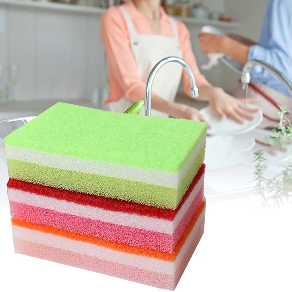 

10 шт., трехслойная антипригарная губка для мытья посуды