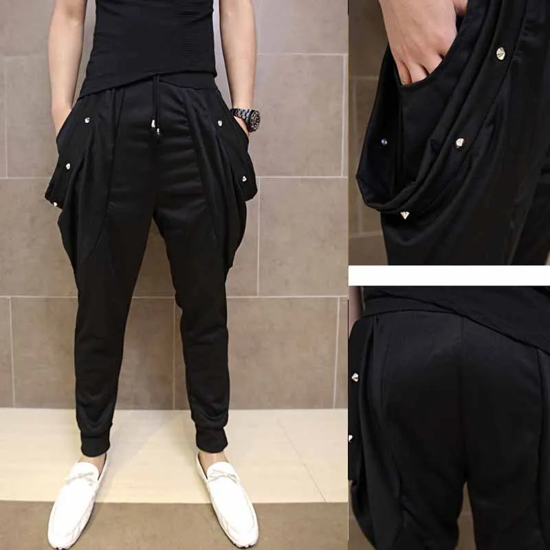 Мужские брюки Idopy в стиле панк готика уличный стиль черные штаны с заклепками