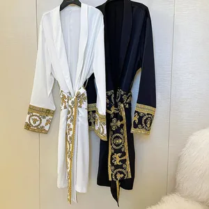 Luxury New Light Black Gold Printing Trend Robe Wearing Windbreaker Palace Fashion Home Long Men Wom in India