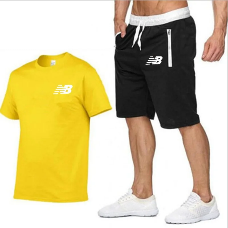 

2021 Brand Summer Men's Short Sleeve Customized Pure Color Printed T-shirt Comfortable Casual Top Fashion T-shirt + Pants 2 Suit