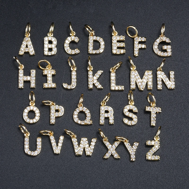 Белый кубический цирконий крошечное золото начальная цифра 26 БУКВЕННОЕ имя