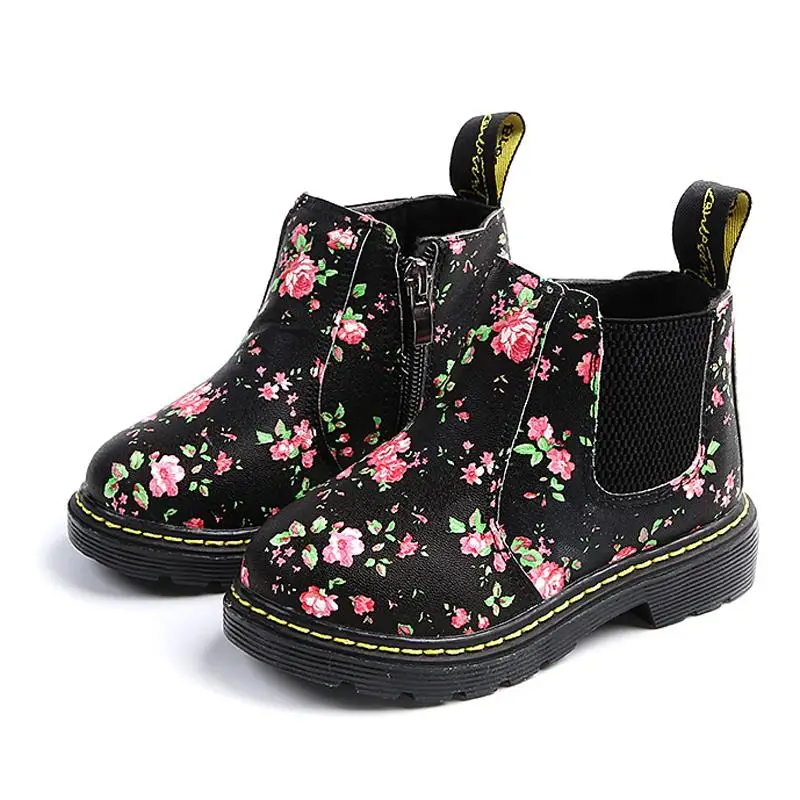 

Kids Ankle Boots Girls Boys Floral Flower Print Chelsea Boots Girls Autumn Martin Boots Children Winter Shoes size 21-36