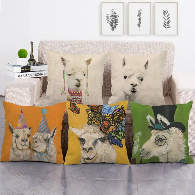 45 см * Прекрасный Альпака с изображением зверей из льна/хлопок Чехлы на диванные