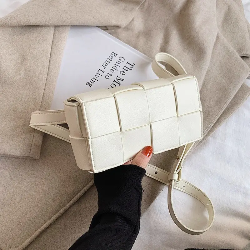 

Solid Fashion Messenger Crossbody Bags Shoulder 2021 New Female Travel Weave Small PU Leather For Women Handbags Purses