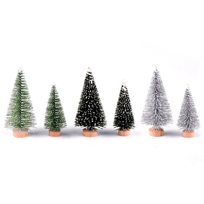 1 PC Artificial Christmas Tree Figurine Sisal Silk Cedar Pine Mini Miniature Micro Landscape New Year Fairy Garden Decor |