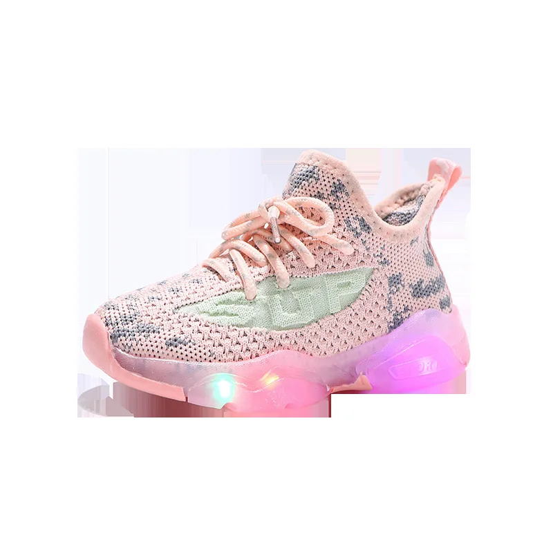 

Children's LED Summer New Flying Woven Mesh Shoes for Boys and Girls Kids Letters Glowing Flashing Lights Shoes CS125