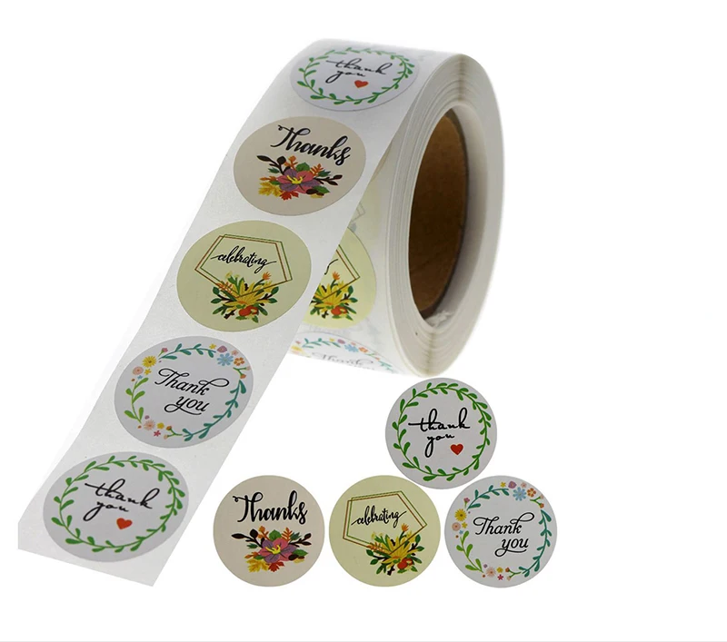 

500PCS Flowers Thank You Stickers Adhesive Labels Seal Paper Scrapbook Sticker Festival Decoration Stationery Supplies 1inch