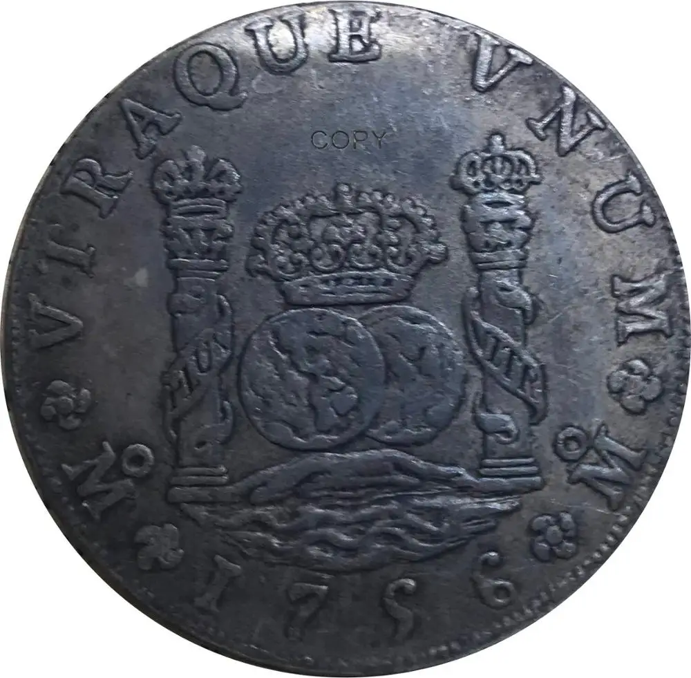 Мексика 8 Reales Фернандо VI 1756 JM латунированная Серебряная копия памятная монета монеты