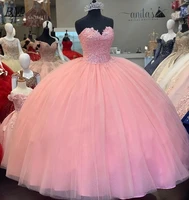 2021 pink high quality ball gown quinceanera dress appliques sequins beads corset princess sweet 16 prom party gowns bm693