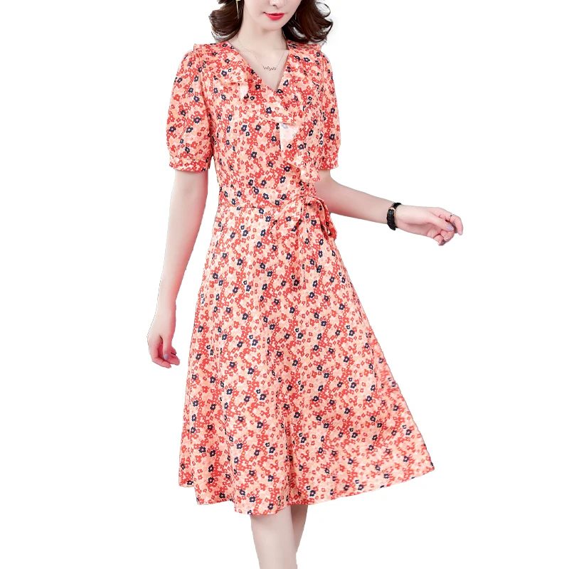 

direct selling Korean silk floral dress women 2020 new summer V-neck retro temperament dress