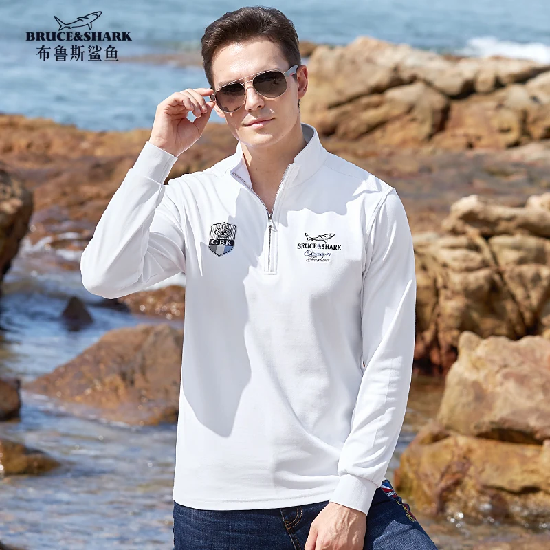 

Bruce&Shark New Winter Autumn Men's Polo Long SleeveThicken Cotton Zip Loose Style Super Quality Fashion Casual Big size 4XL