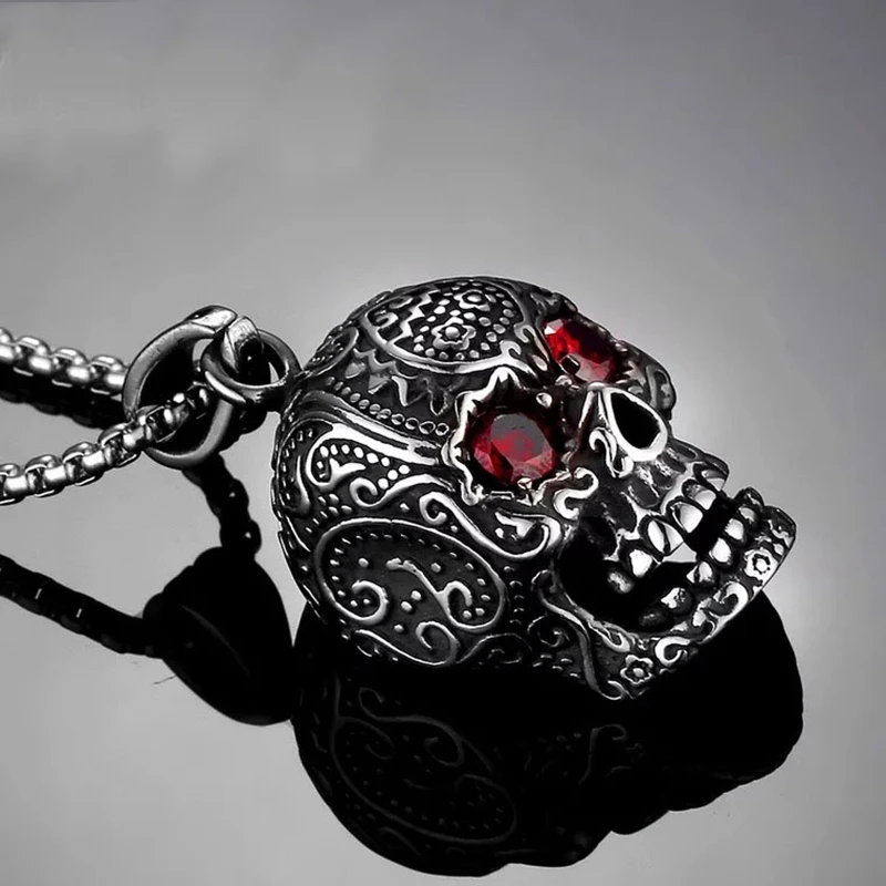 Ожерелье с подвеской в виде черепа красными глазами для мужчин из нержавеющей
