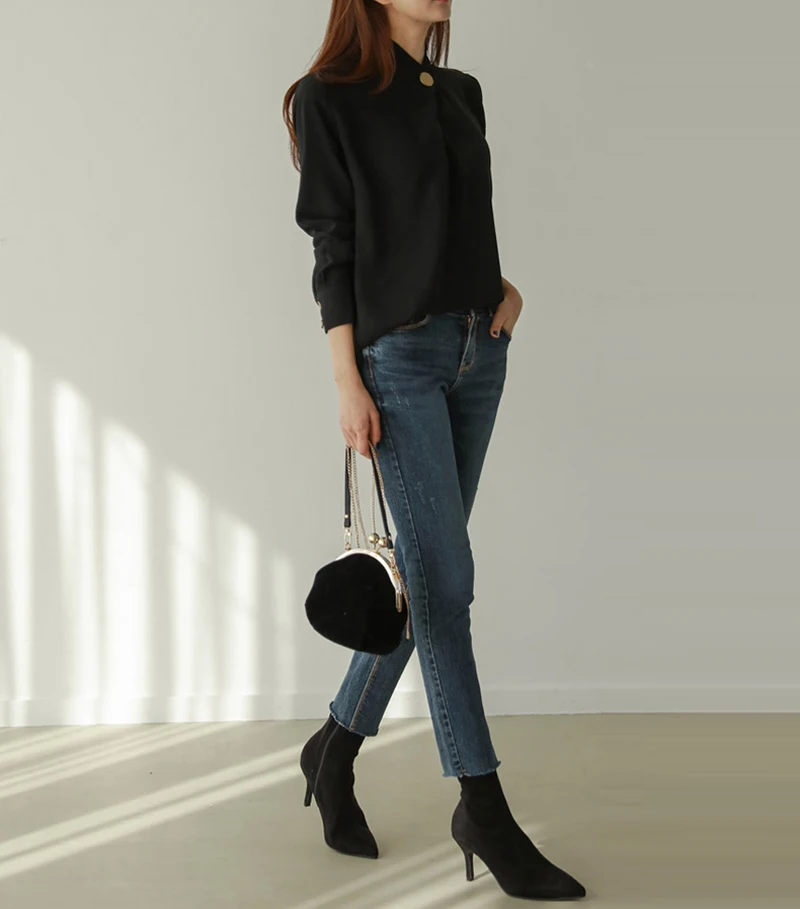 

Office Ladies Solid Long Sleeve Tops and Shirts Round Neck Soft Blusa femme High Quality Elegant Slim Women Blouses Shirt