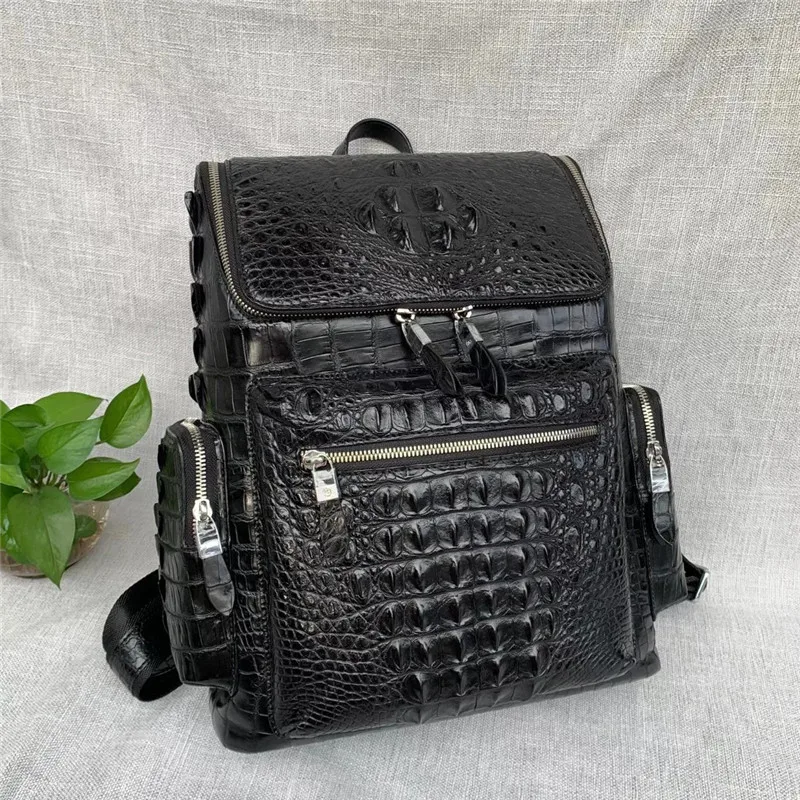 Повседневный мужской рюкзак из натуральной крокодиловой кожи сумка на молнии