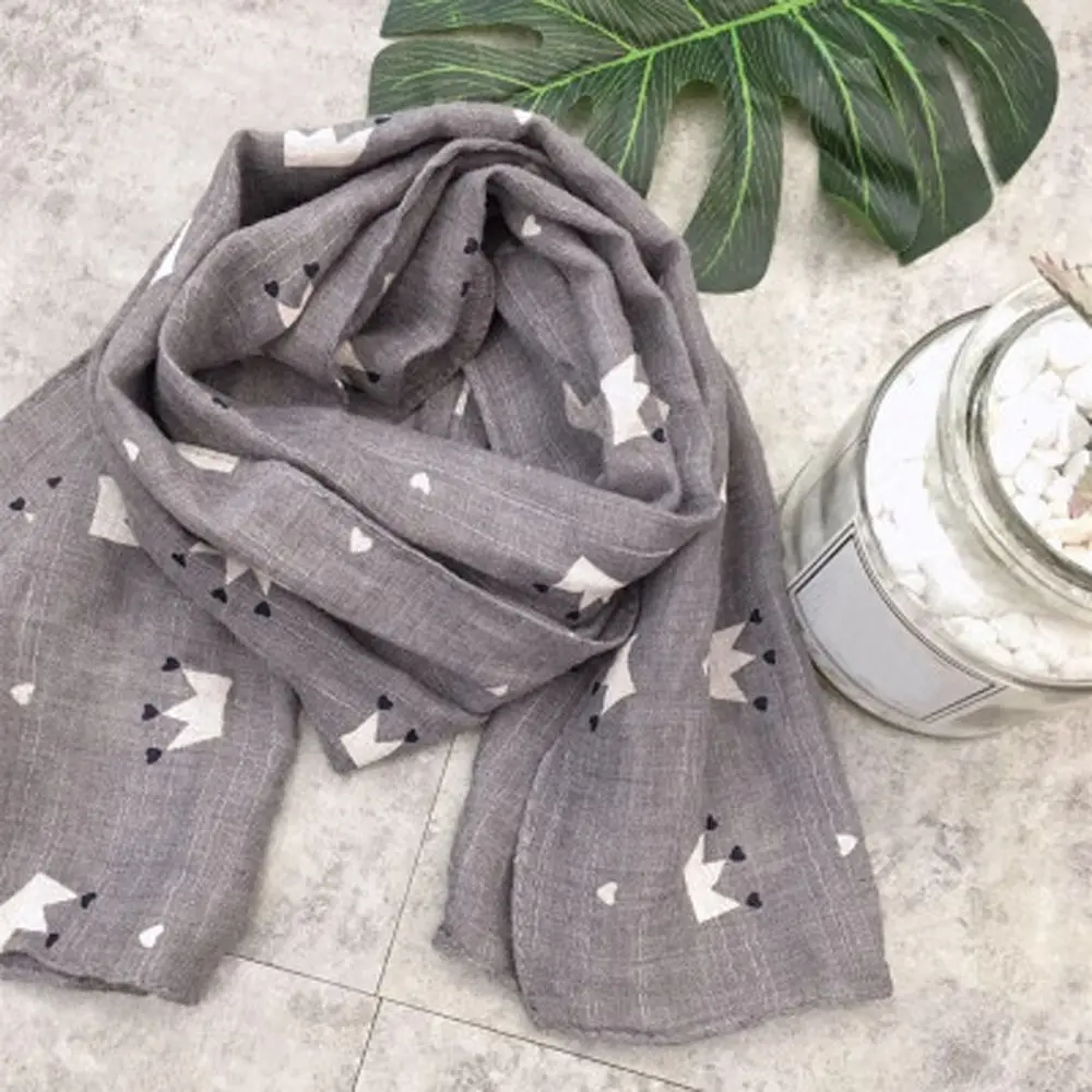 Милый детский шарф из хлопка и льна модный с принтом короны Детские шарфы на