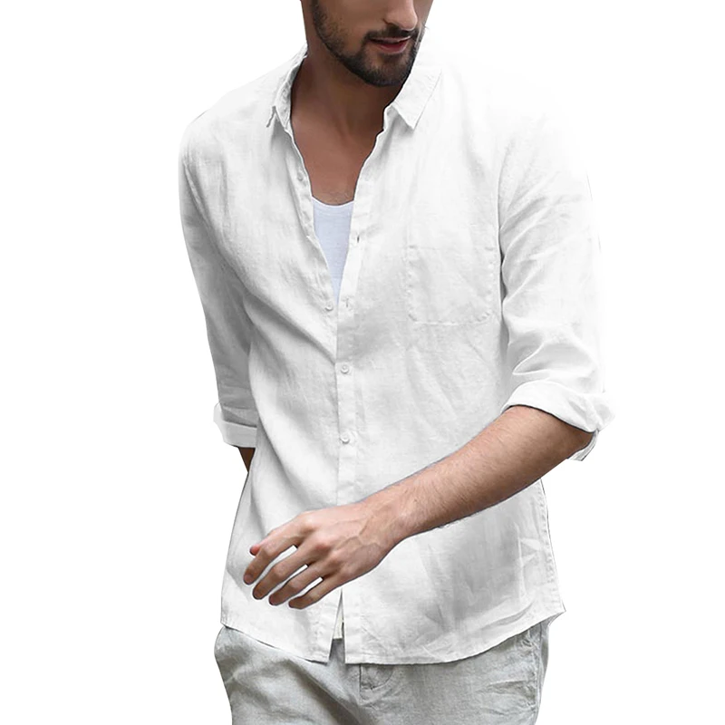 Мужская рубашка с отложным воротником и коротким рукавом однотонные свободные