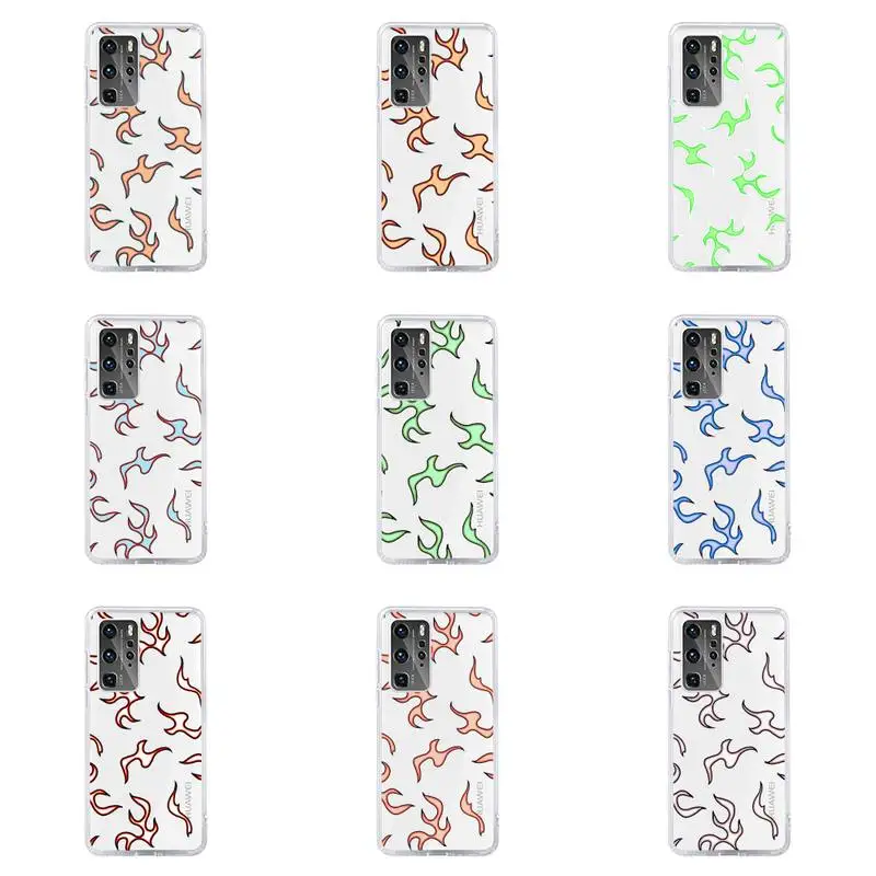 

Blue Flame Fire Phone Case Transparent For Huawei honor V 40 30 20 X note 10 pro lite max s Soft TPU Clear Mobile bags