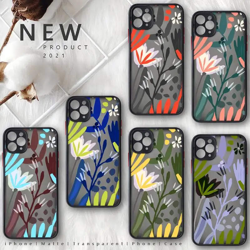 

Floral flower design Phone Case for iphone 11 12 13 pro max mini 7 8 plus SE2020 X XS XR TPU Matte Transparent funda shell