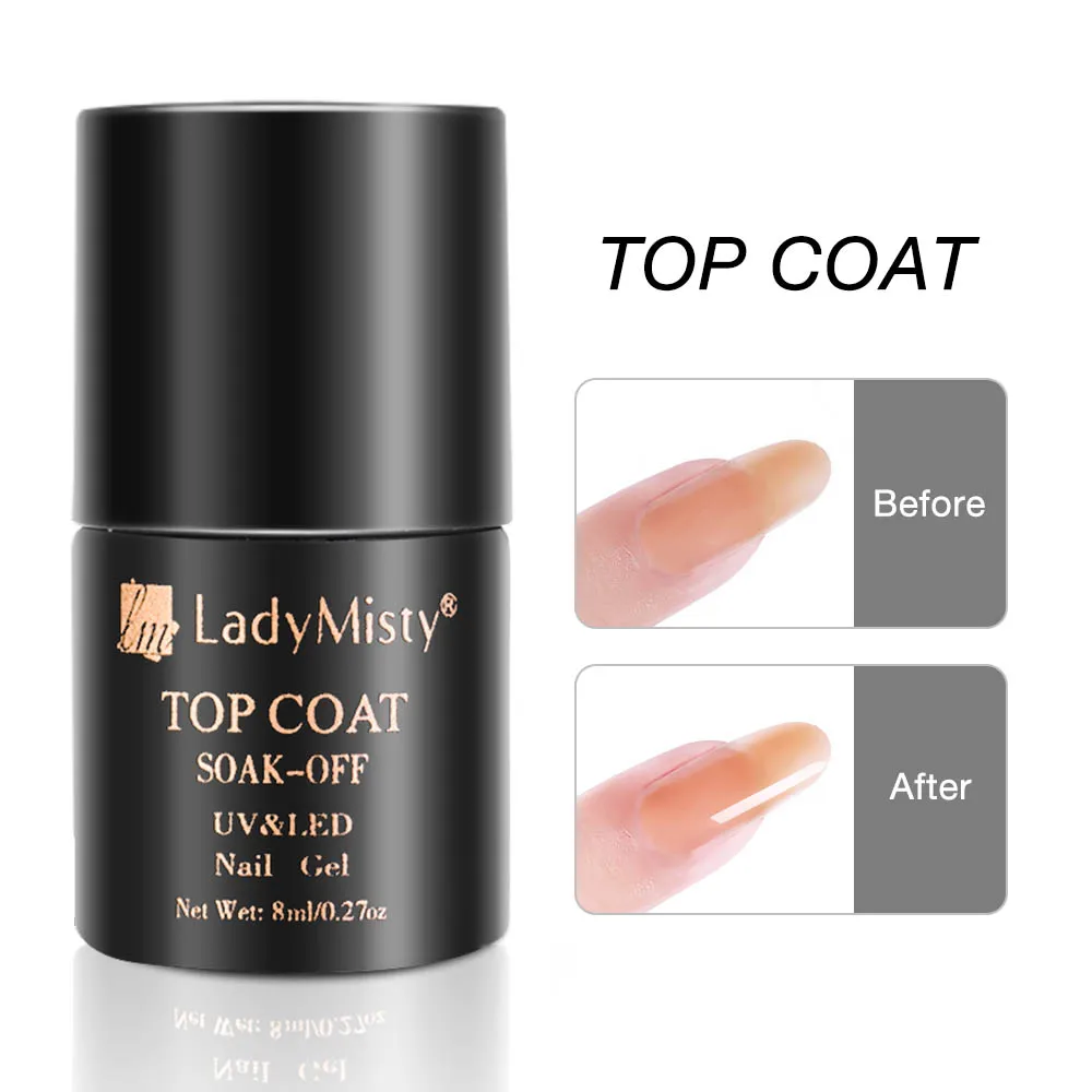LadyMisty 8 мл верхнее базовое пальто Замачивание гель лак для ногтей Топ/Базовое