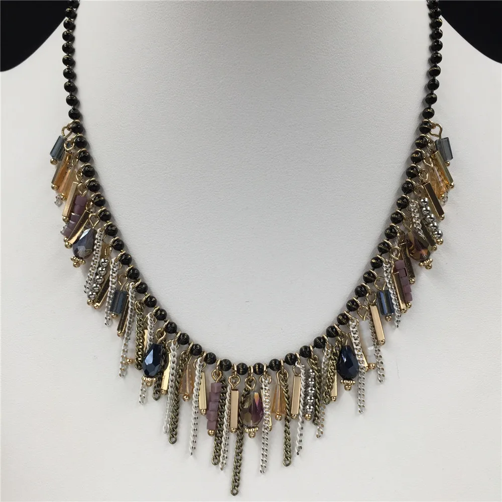 В богемном стиле черный шариковая цепь бисерная кисточкой серьги заявление