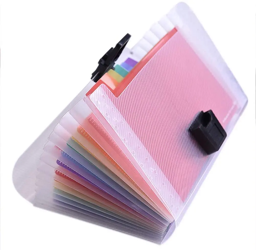 

13 Pockets Small Accordian File Organizer Plastic Expanding Ticket Folders Colored 24 Labels Index Cases