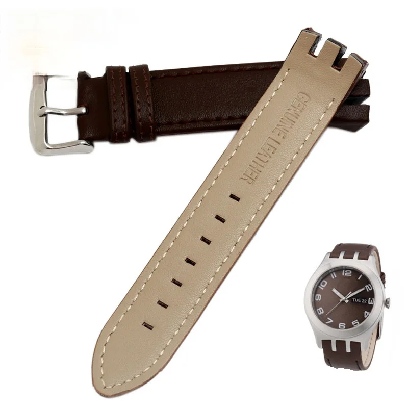 Cowhide Leather Watch Band for Swatch Yts401 402 403g Men's Outer Arc Concave Interface 20mm Watch Strap