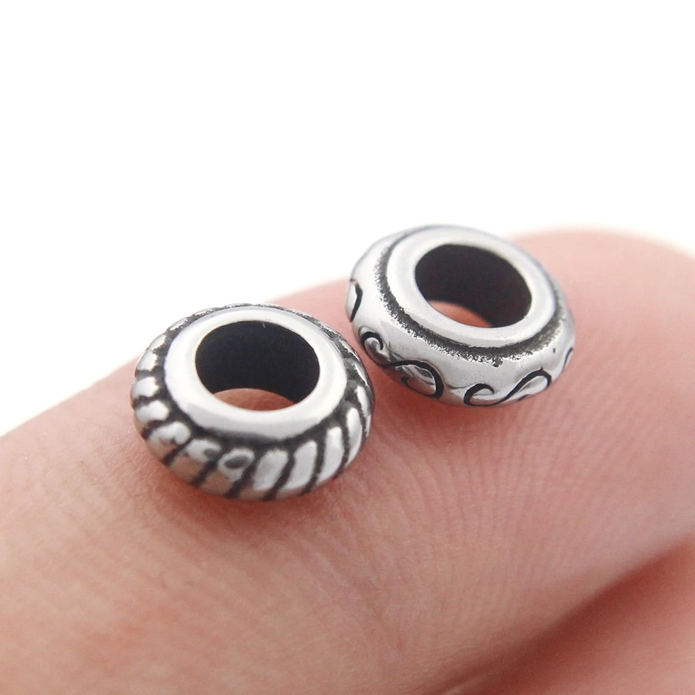 

4.0mm Hole 316l Stainless Steel Vintage Spacer Bead Fit Original Charm Leather Bracelet DIY Jewelry Making (Only Bead)