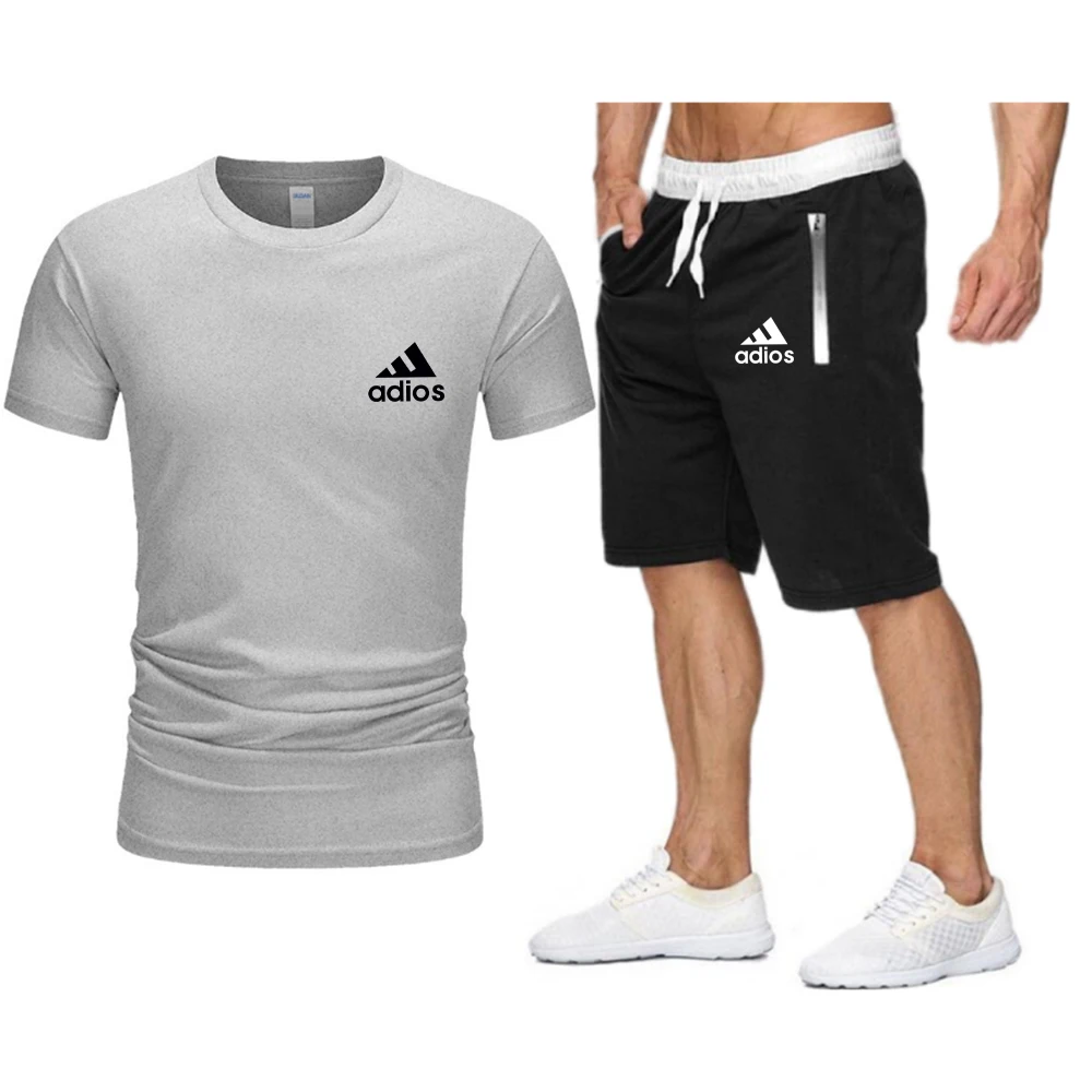 

2021 New Summer Oversized T-shirt Harajuku Black adios Printing Brand Men Beach Shorts Sets Streetwear Tracksuit Men's Clothing