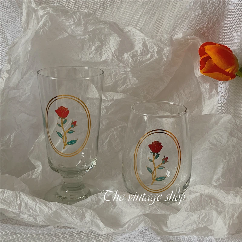 

Unique Drinking Vintage Glasses Cup French Heat Resistant Golden Rose Glass Goblet Copas Champagne Household Products EF50GC