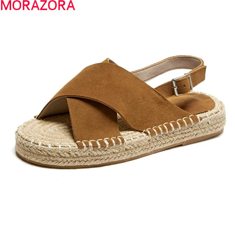 

MORAZORA 2021 Summer Genuine Leather Shoes Women Comfortable Flat Heel Ladies Casual Shoes Fashion 2 Colors Sandals For Woman