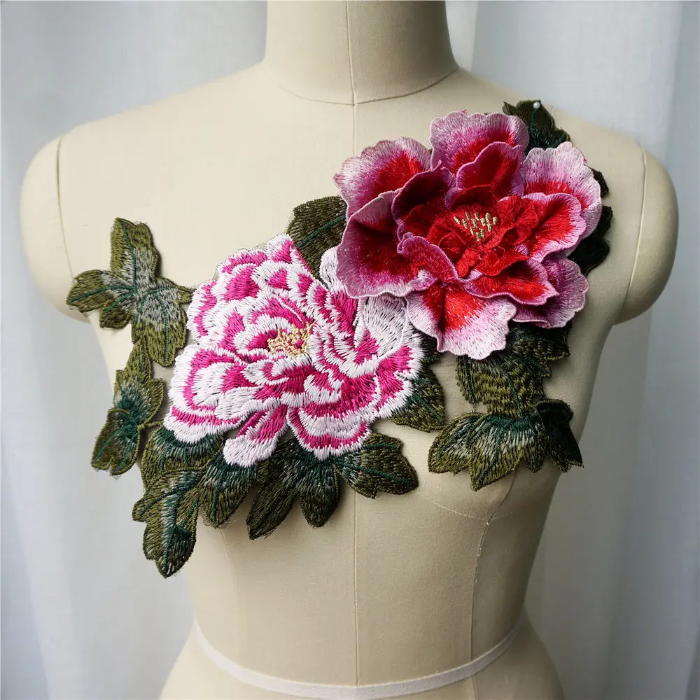 Розовая 3D Цветочная ткань из листового кружева пиона многослойный воротник