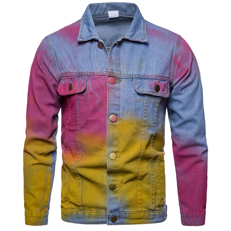 

Denim Jacket Men Coat Casual Splash Ink Cowboy Clothes Slim Fit Bomber Jackets Mens Jean Jackets