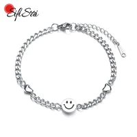 sifisrri minimalistic smiley face heart charm bracelet adjustable stainless steel chain bracelets for women girls birthday gift