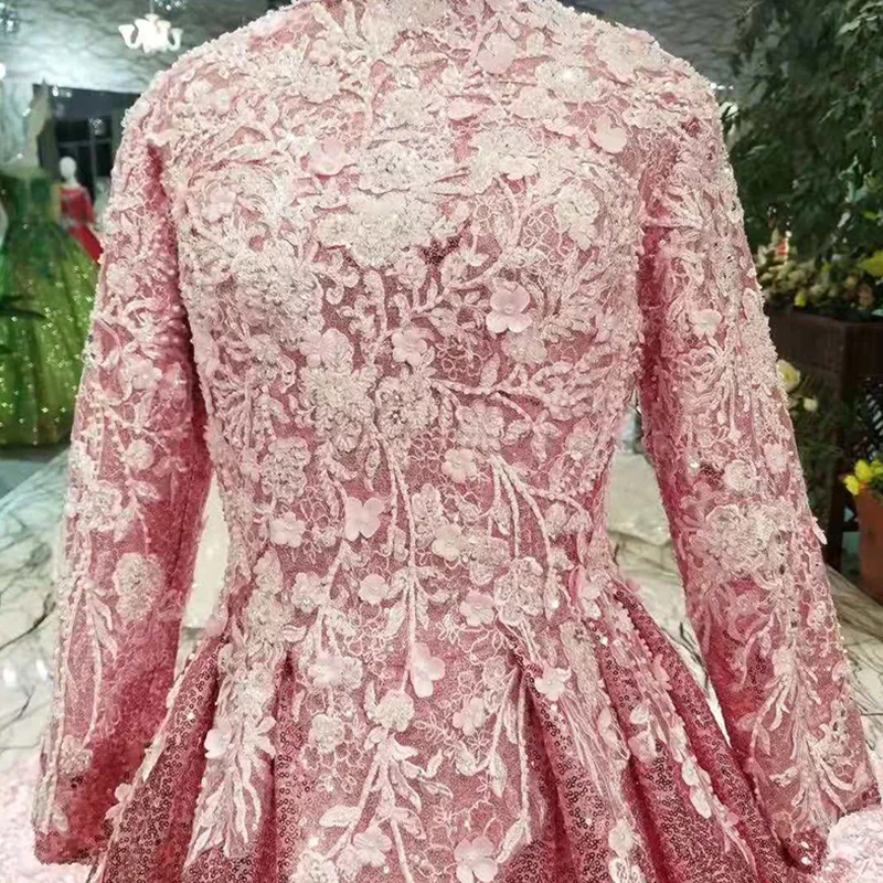 LSS128 muslim evening dresses shiny high neck long sleeve with ivory flowers long party dress with glitter A-line women occasion